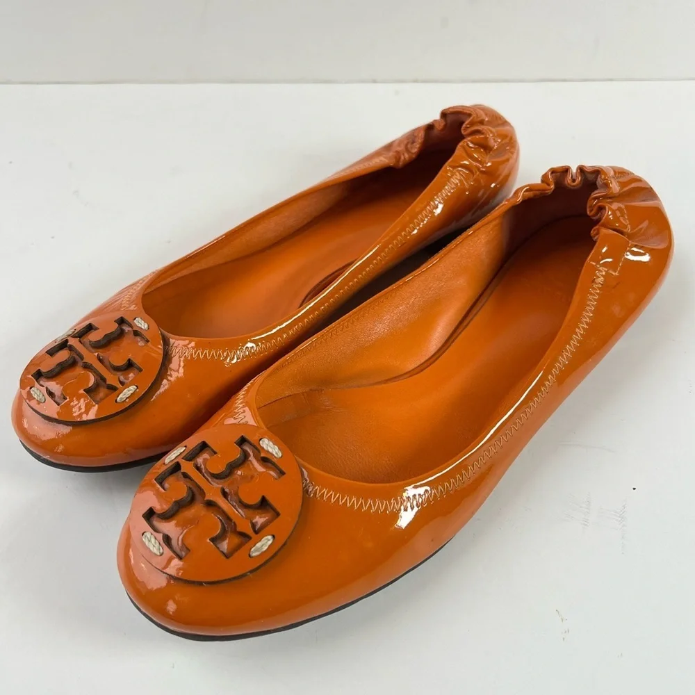 Tory Burch Orange Patent Leather Ballet Flats Size 7 Medium